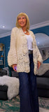 Dolly Grey Or Cream  Chunky Knit Cardigan – 3D Flower Border & Pagoda  Sleeves