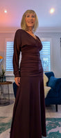 Aspen Ruched Dress – Autumnal Rust with Drop Waist & Slash Neck