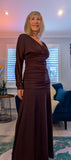 Aspen Ruched Dress – Autumnal Rust with Drop Waist & Slash Neck