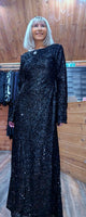 Juno Black Sequin Dress – Scoop Back with Pagoda Sleeves