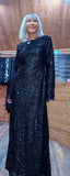 Juno Black Sequin Dress – Scoop Back with Pagoda Sleeves