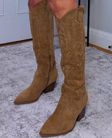Cassidy Faux Suede Cowboy Boots – Soft Camel Western Style