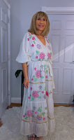 Darwin White Bohemian Dress with Floral Embroidery
