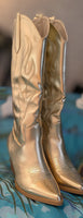 Blythe Cowboy-Inspired Boots in Metallic Gold