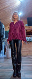 Estelle Bordeaux Ruffle Blouse – V-Neck with Button Front