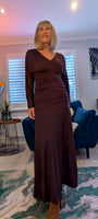 Aspen Ruched Dress – Autumnal Rust with Drop Waist & Slash Neck