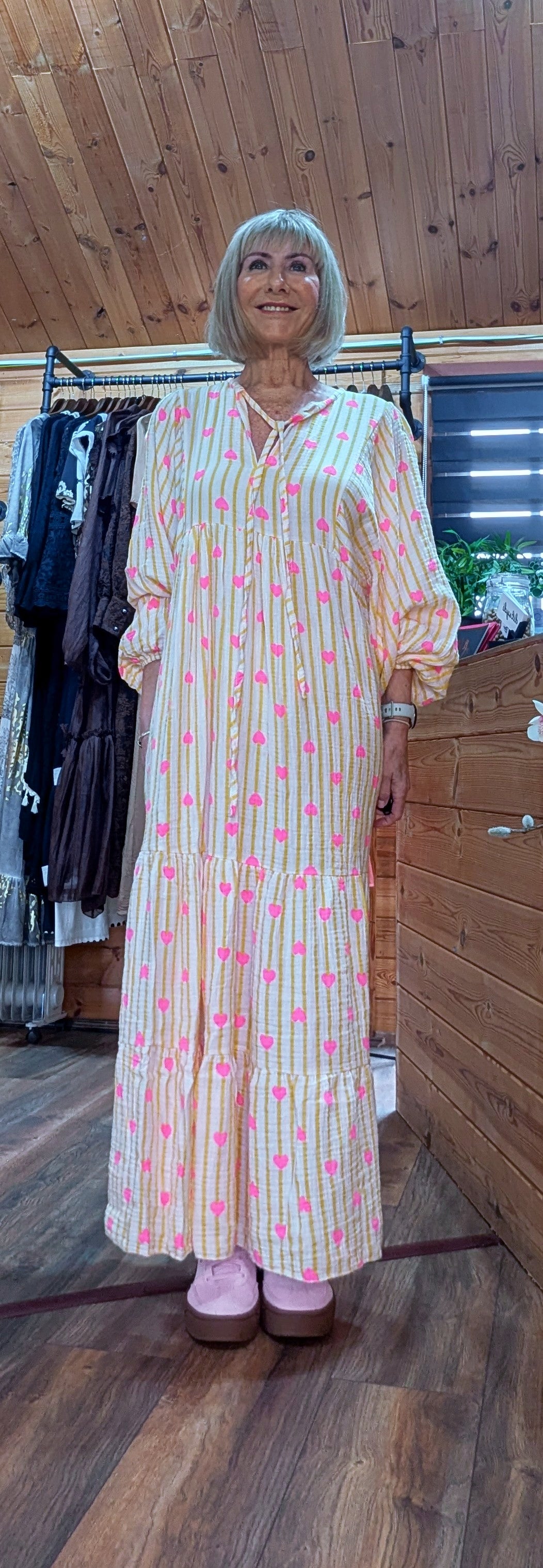 Cassie Cotton Boho Maxi  Smocked Dress in Lemon