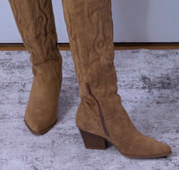 Cassidy Faux Suede Cowboy Boots – Soft Camel Western Style