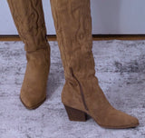 Cassidy Faux Suede Cowboy Boots – Soft Camel Western Style