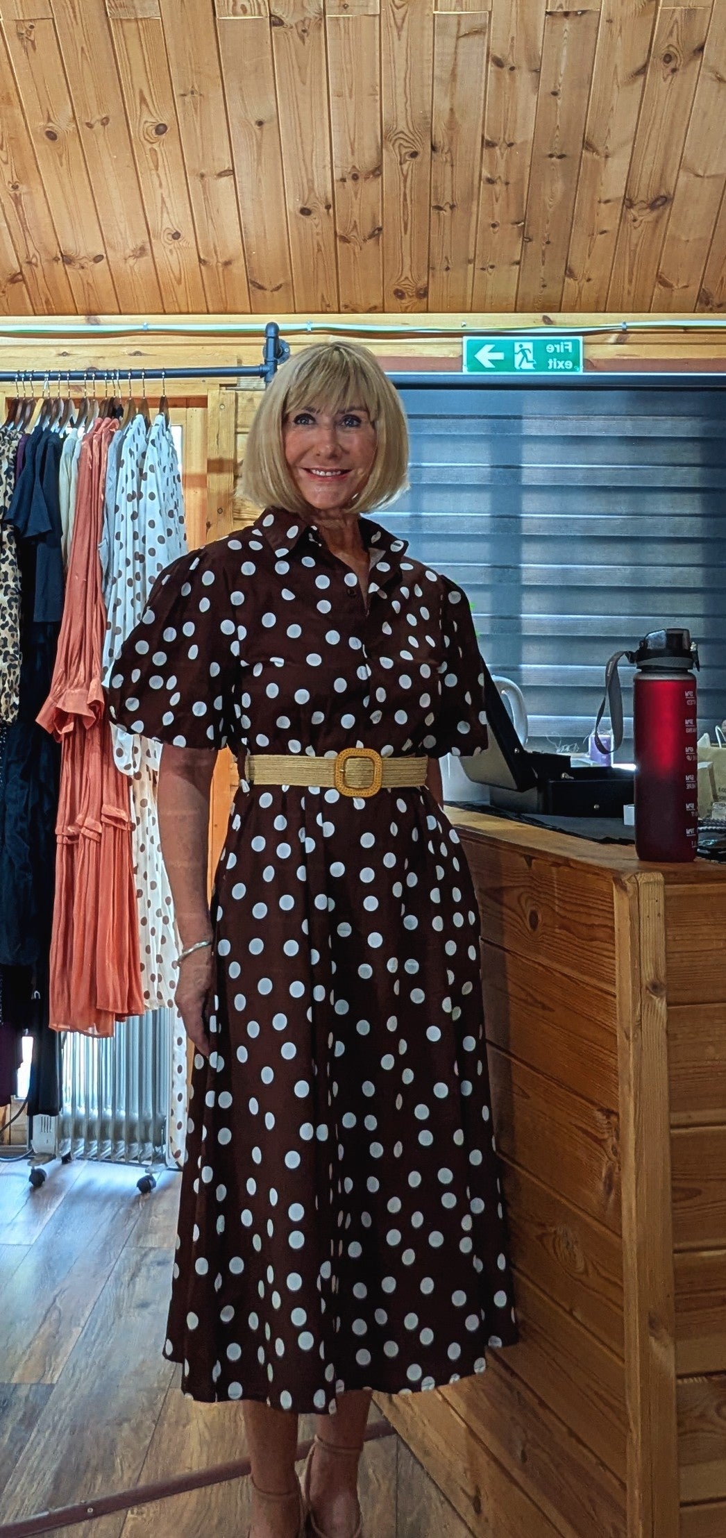 Aoife button-front midi dress featuring a classic collar and waist-defining belt.