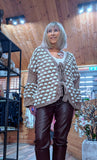 Lara Chunky Oversized Cardigan – Camel with White Embroidery Bobbles