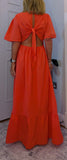 Claire Cotton Boho Dress – Tie Back Midi in Coral or Terracotta | UK 8-14
