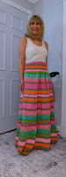 Nola Bohemian Tiered Skirt & Strapless Dress – Pink & Green with Shirred Waistband