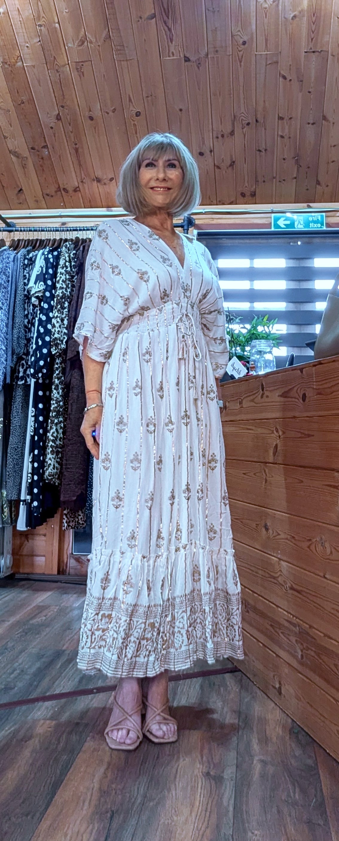 Ida Bohemian Ivory Maxi Dress with Gold Embroidery and Tassels