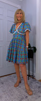 Codie Cotton Knee-Length Dress – Turquoise & Terracotta Boho Print