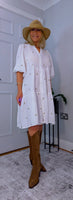 Dory  Smocked Cotton Dress – White with Gold Sequin Stars