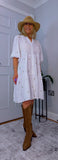 Dory  Smocked Cotton Dress – White with Gold Sequin Stars