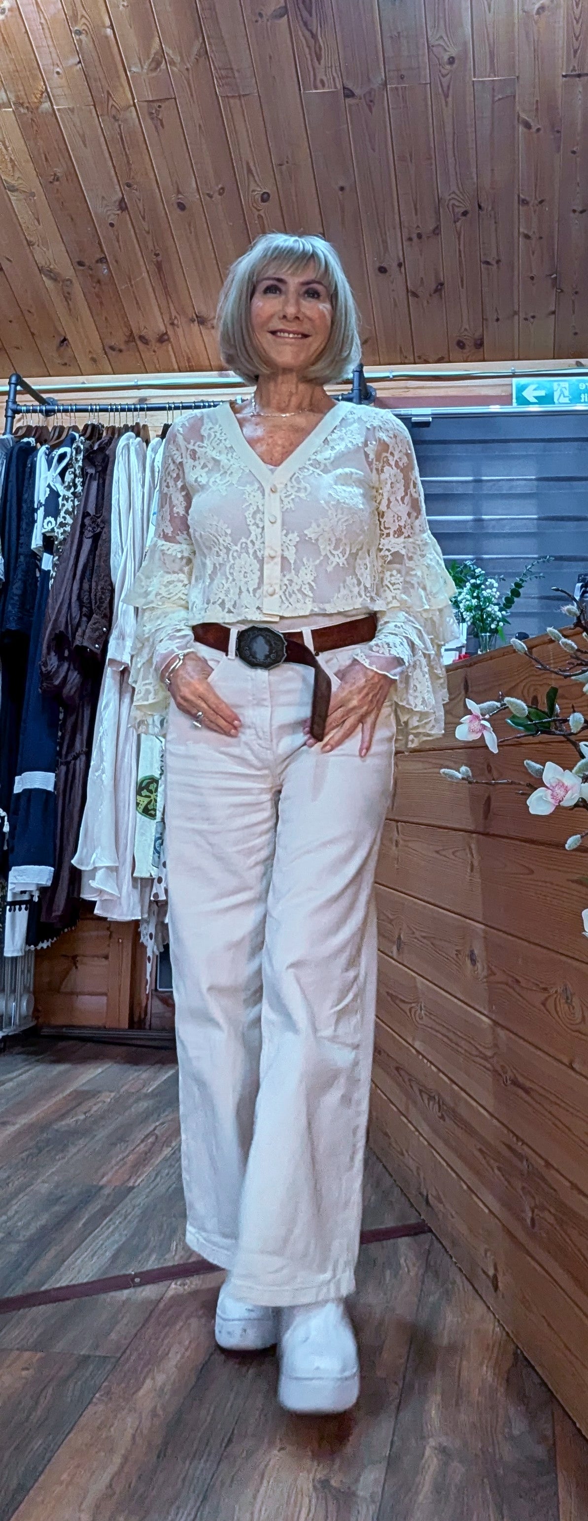Phoebe Lace Top With Layered Frill Sleeves in Lemon