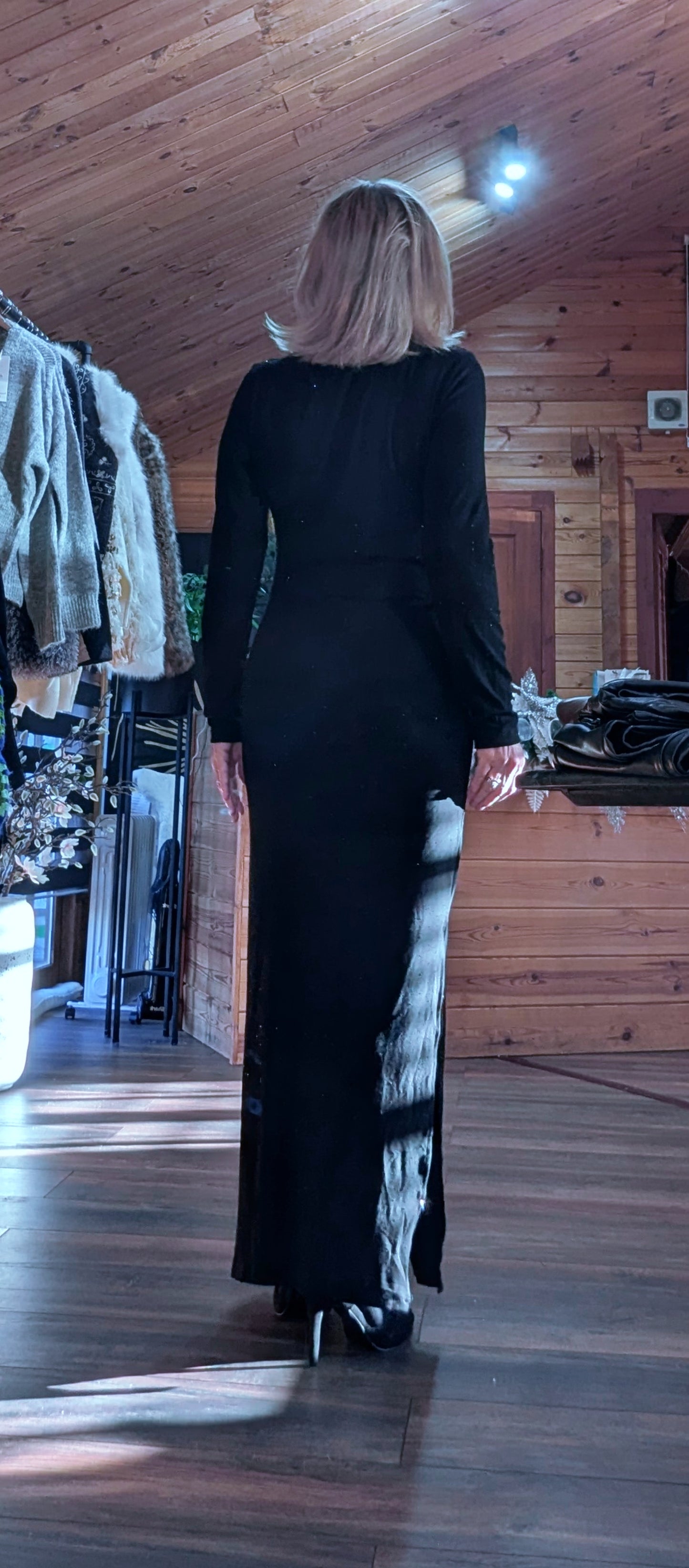 Martha Black Slinky Dress – Sparkle Side Split Evening Dress