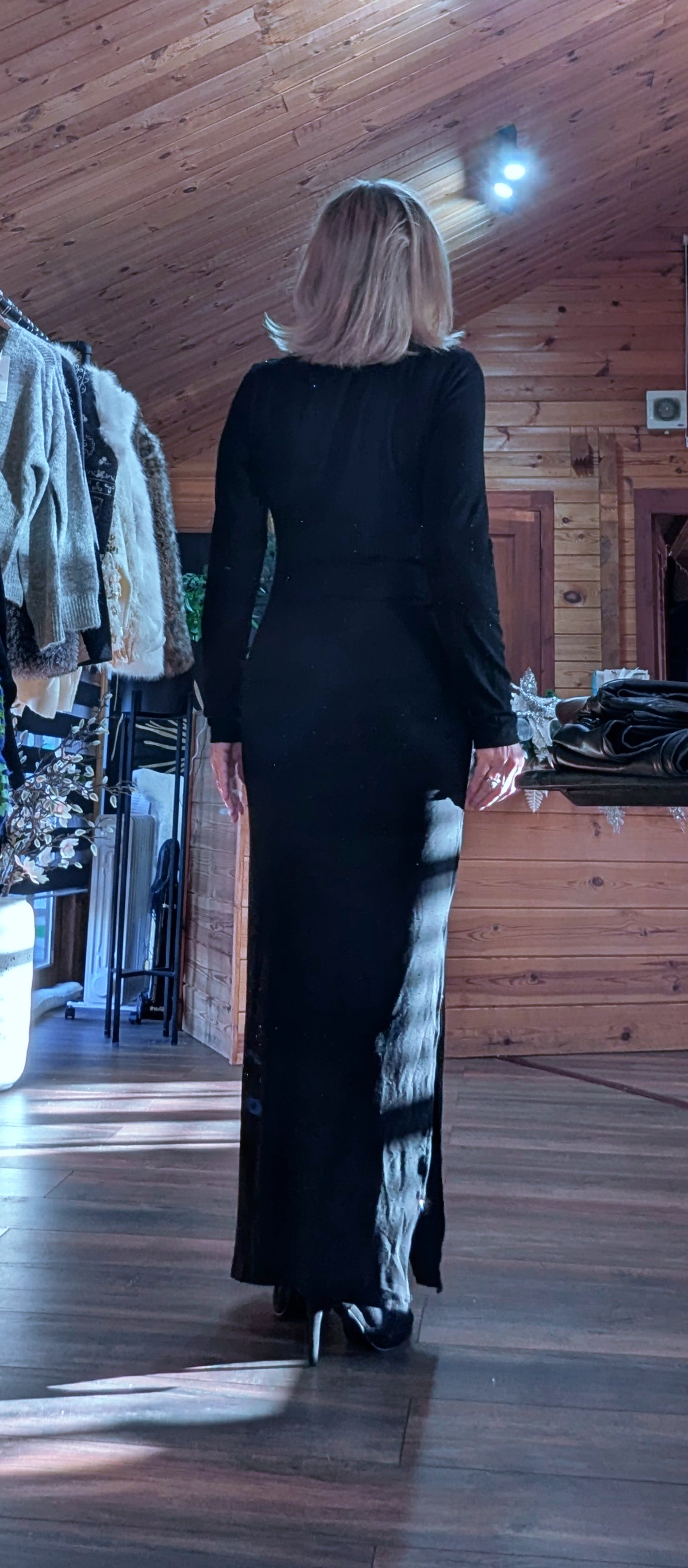 Martha Black Slinky Dress – Sparkle Side Split Evening Dress