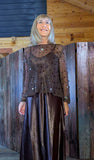 Loren Coffee Sequin Mesh Set – Silky Slip Dress with Beaded Tie Belt