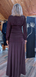 Aspen Ruched Dress – Autumnal Rust with Drop Waist & Slash Neck