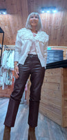 Penelope Ivory  Cardigan – Ruffle Collar & Button Front