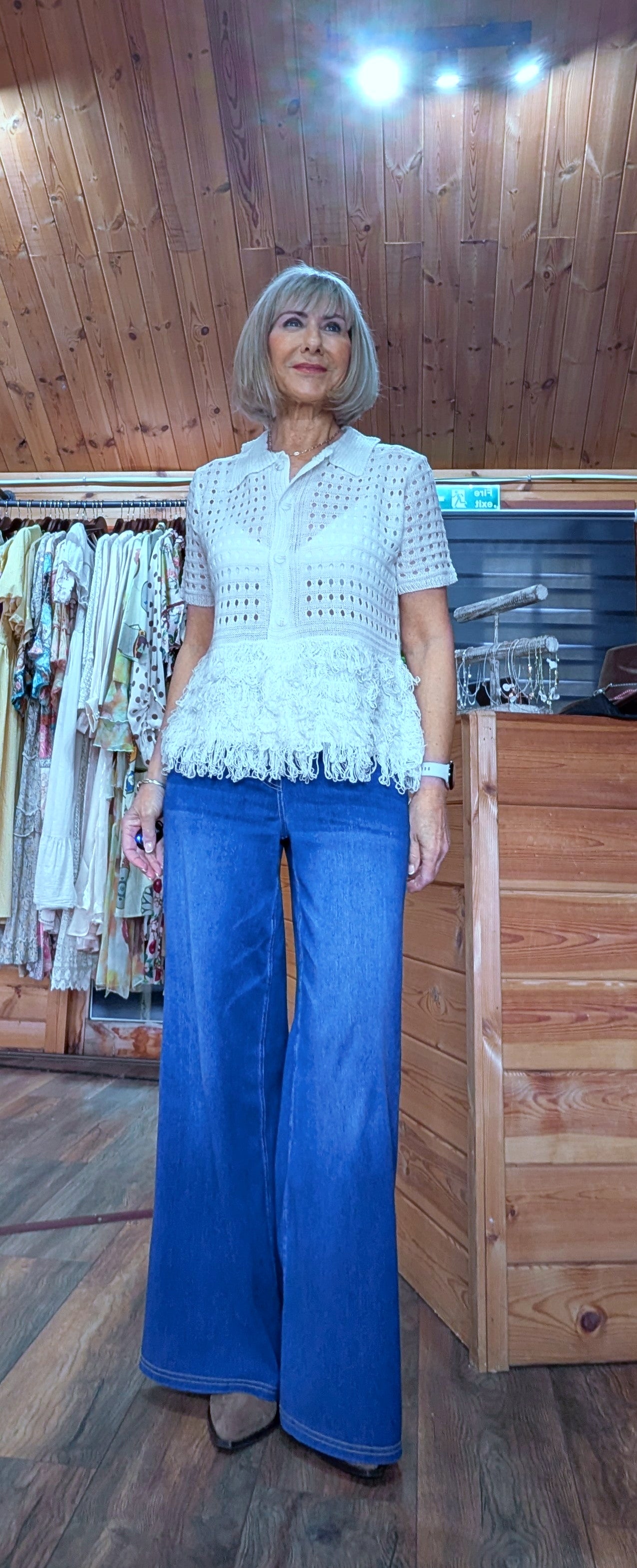 Flavia crochet-style summer top with fringe hem