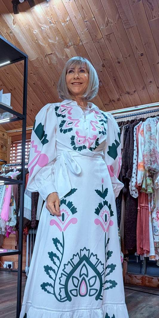 Josephine Shirt  Bold Print Dress with Tie Belt – Button-Up Summer Style