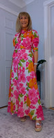 Josephine Pink Floral Cotton Shirt Dress with Tie Belt – Button-Up Summer Style
