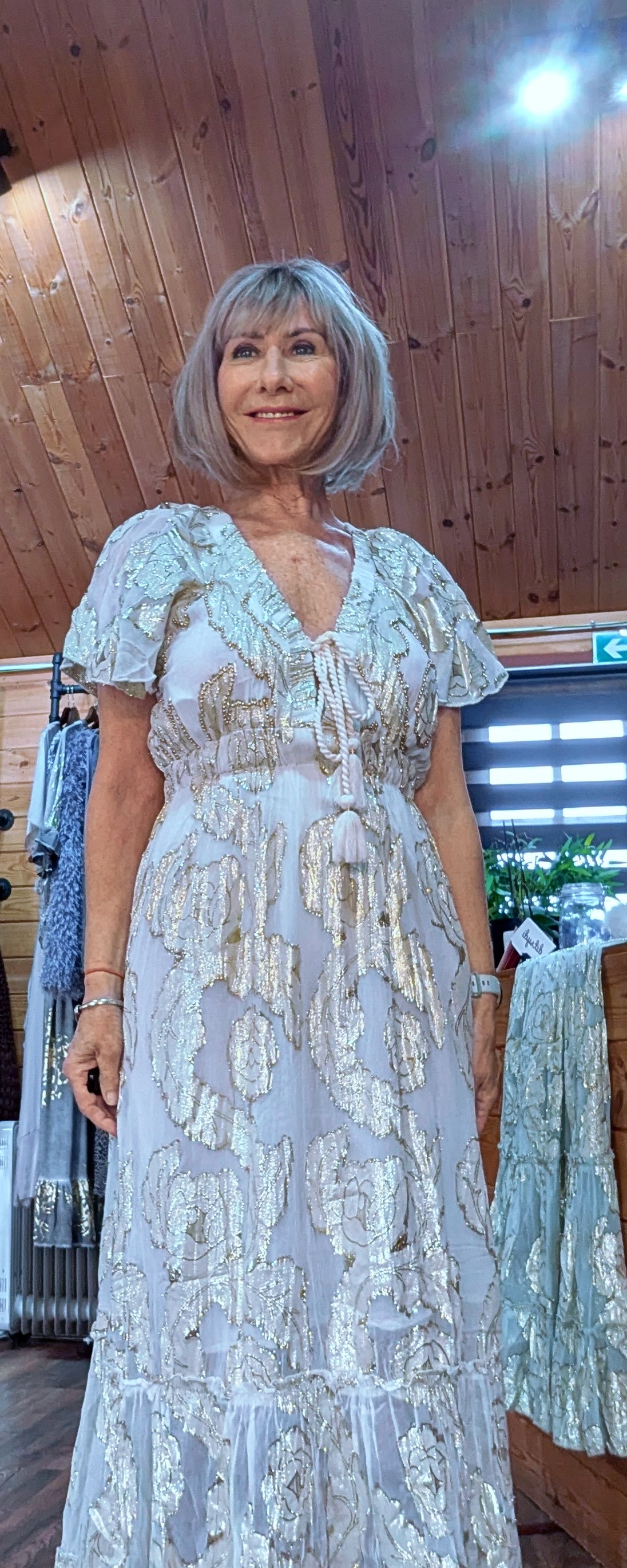 Cream gold embossed occasion dress by ditsydi