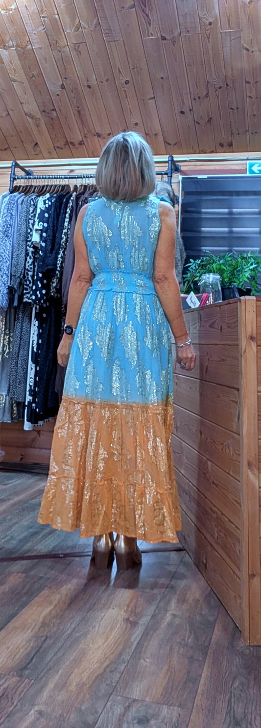 Gianna Boho Maxi Dress Turquoise and Gold