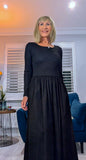 Betty Dress – Ribbed Cotton Jersey with Flared Skirt & Pockets (Black or Chocolate Brown)