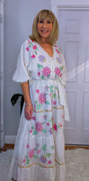 Darwin White Bohemian Dress with Floral Embroidery