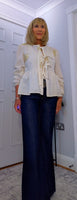 Melanie Cotton Smock Blouse – White or Cream with Gold Embroidery