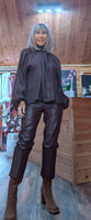 Joanna Chocolate High-Neck Blouse – Balloon Sleeves