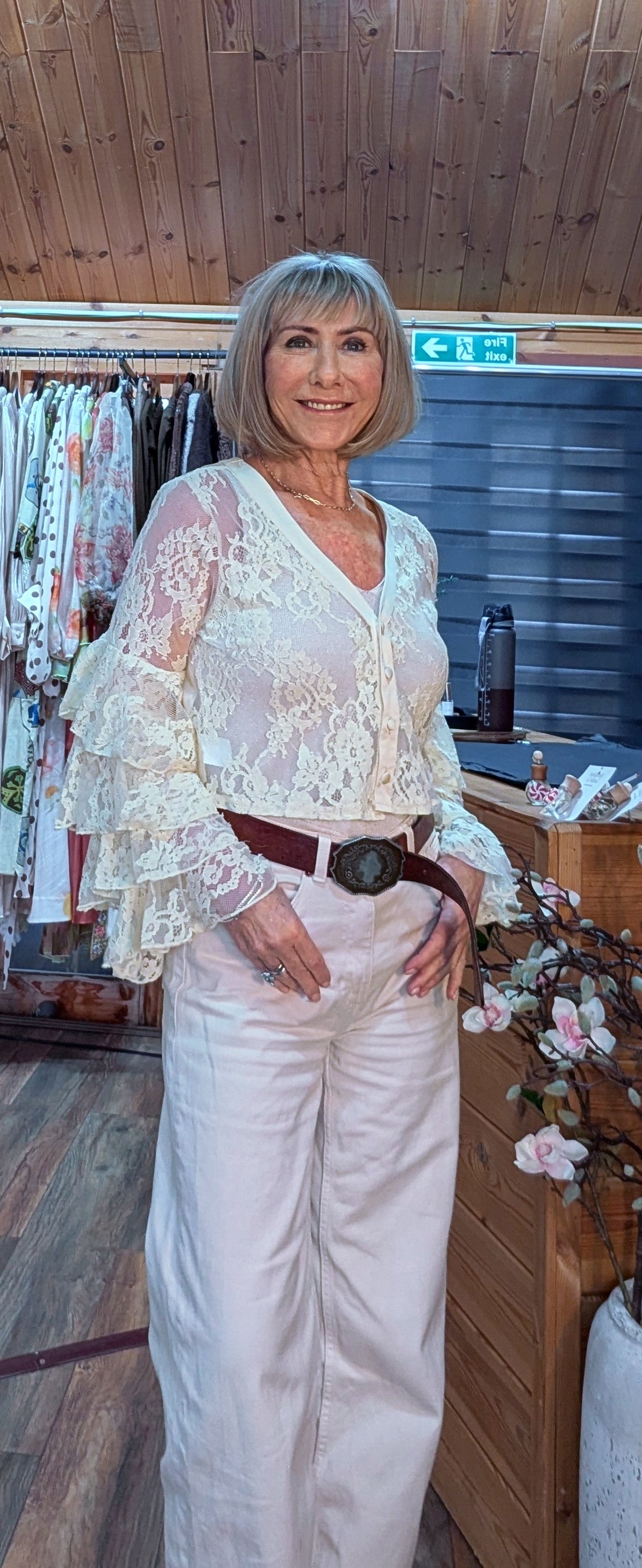 Phoebe Lace Top With Layered Frill Sleeves in Lemon