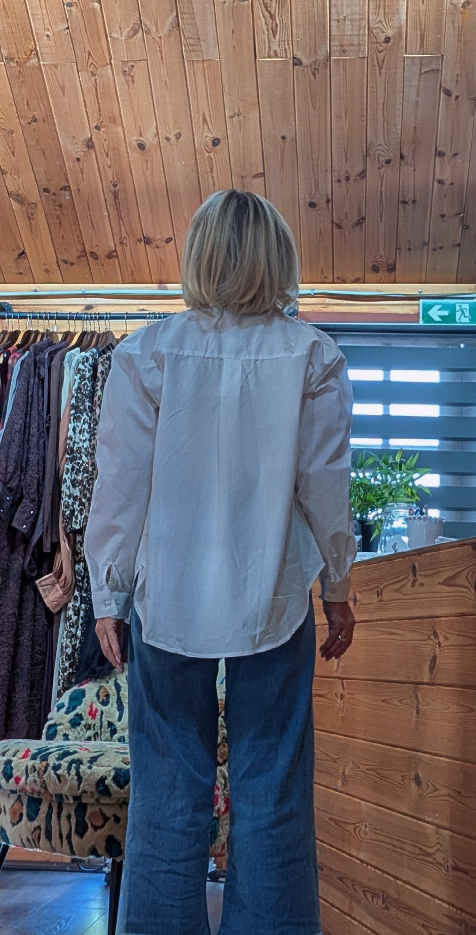 Back view of Dora White relaxed cotton shirt 