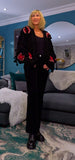 Mallory Chunky Cardigan – Black with Red 3D Flowers & Bows