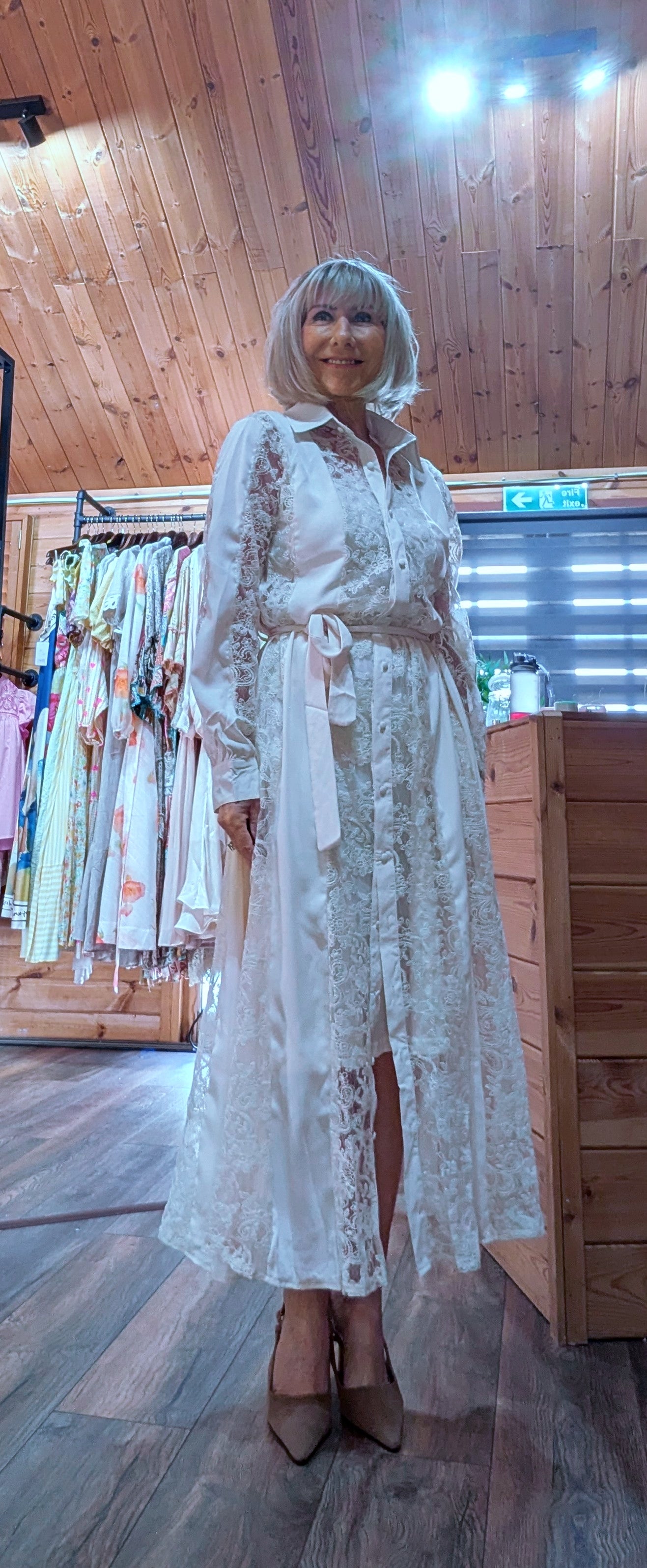 Rowan lace shirt dress with waist tie belt