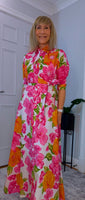 Josephine Pink Floral Cotton Shirt Dress with Tie Belt – Button-Up Summer Style