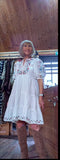 Bo Smocked Linen Cotton Dress White with Pink and Blue Embroidery