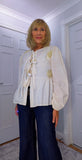Melanie Cotton Smock Blouse – White or Cream with Gold Embroidery