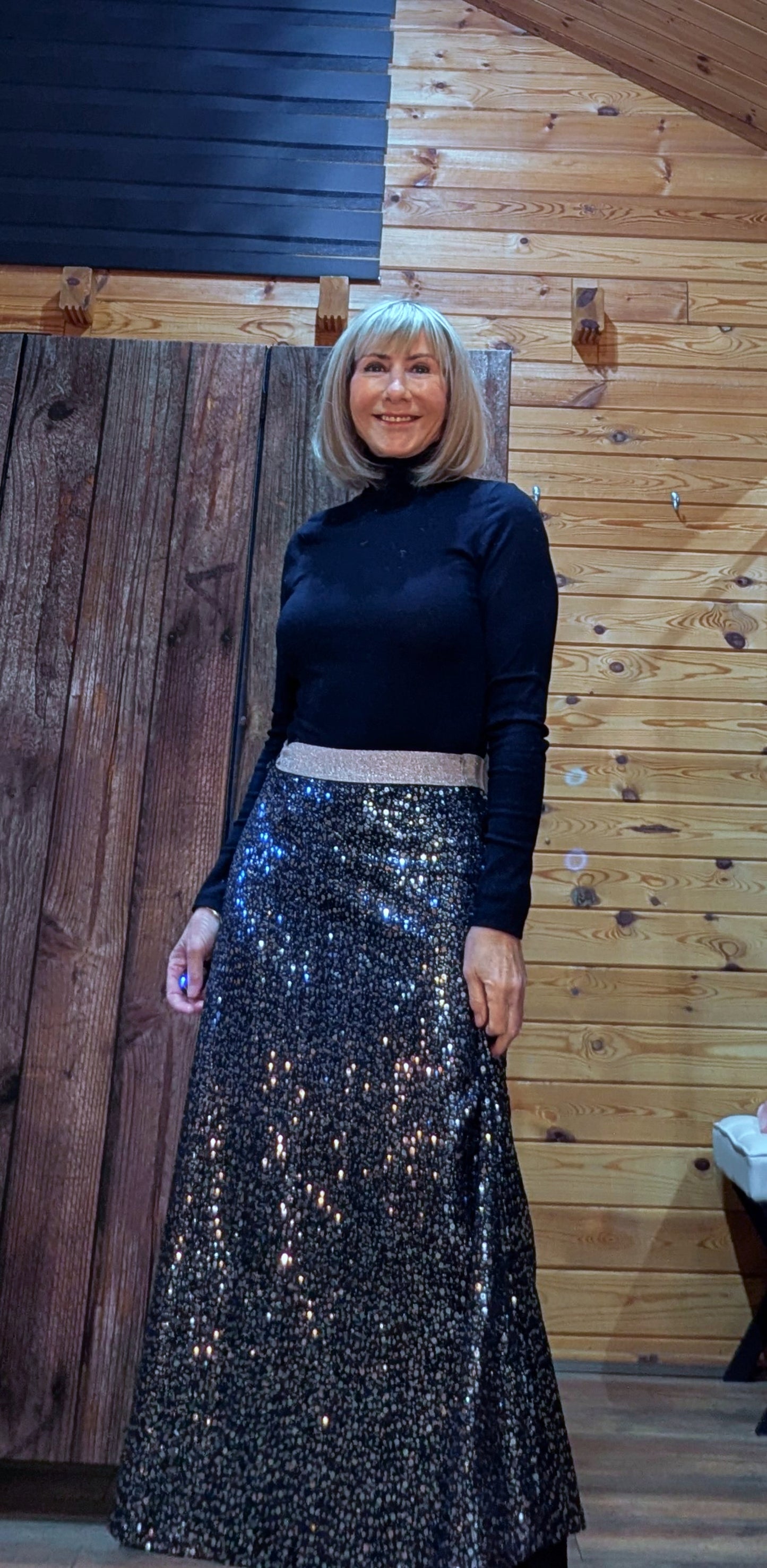 Coralie Sequin Silver Skirt With  Gold Glitter Waistband