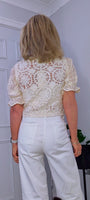 Tamara Crochet Cardigan – Vintage Puff Sleeve Knitwear