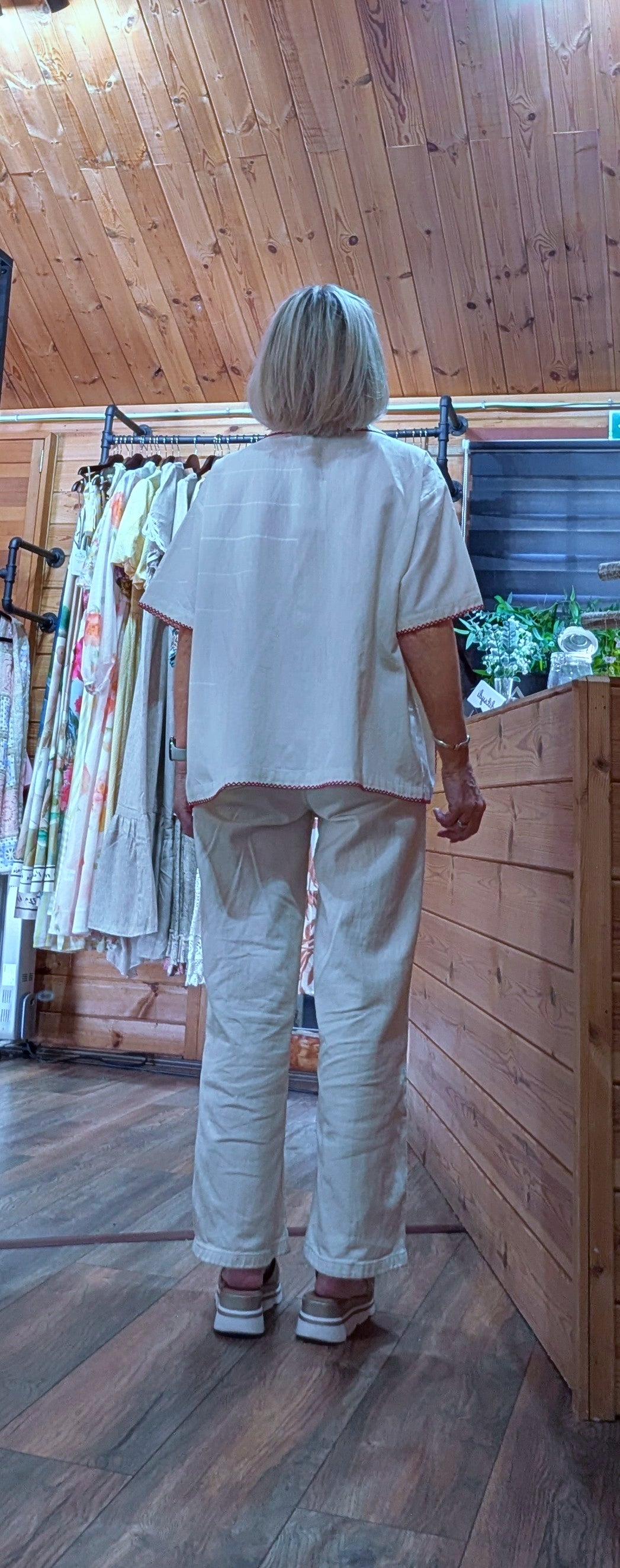 Rear view of Bernadette cotton oversized summer shirt