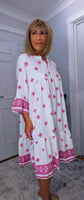 Lucille Smock Dress – Bright Fuchsia & White Viscose Smocked Dress