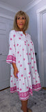 Lucille Smock Dress – Bright Fuchsia & White Viscose Smocked Dress