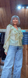 Arianna Green Ruffle Blouse- Feminine - Romantic
