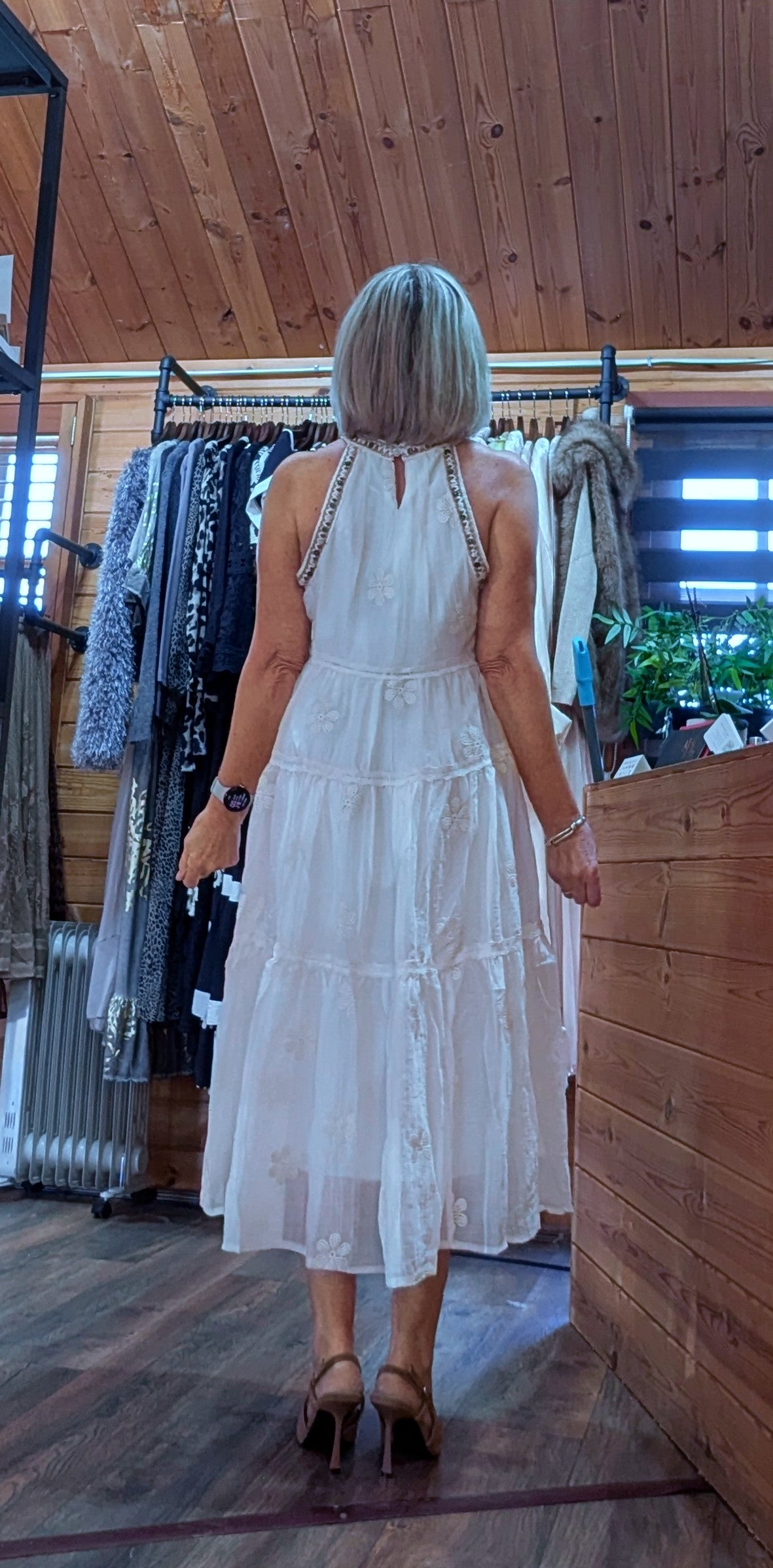 Kiki Ivory Midi Silk and Cotton Sleeveless  Dress
